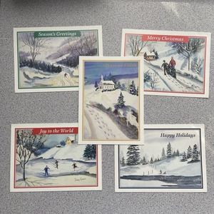 Unbranded Christmas Holiday Greeting Cards Set 5 Winter Fold Envelope Landscape